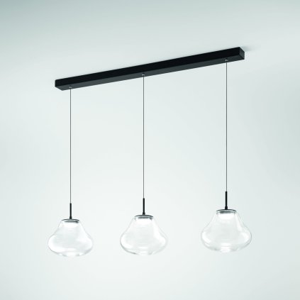 Fabas Deva, závěsné svítidlo na liště z čirého skla, 3x14W LED  2700/3000/4000K krokové stmívání, délka 105cm