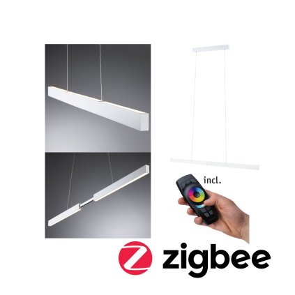 Paulmann Aptare ZigBee, bílé závěsné svítidlo LED 2x18W 2700K svítí nahoru/dolů, nastavitelná šířka 132-180cm