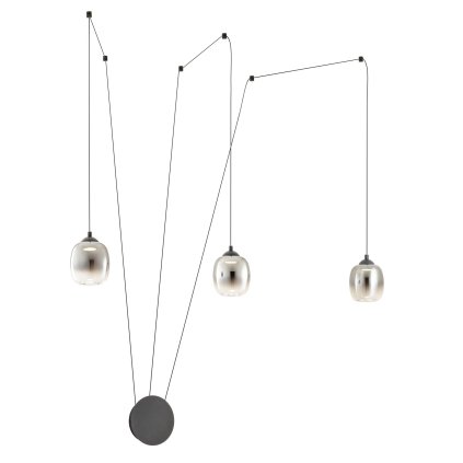 Redo Khadi, nástěnné/závěsné svítidlo z kouřového skla 3x LED 6W, 3000K, průměr stínidla 12cm, tříkrokové stmívání