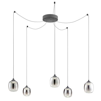 Redo Khadi, závěsné svítidlo z kouřového skla 5x LED 6W, 3000K, průměr stínidla 12cm, tříkrokové stmívání