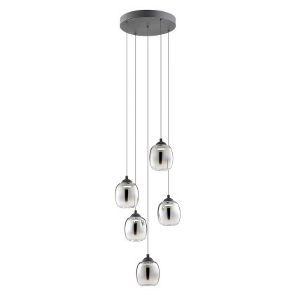 Redo Khadi, závěsné svítidlo z kouřového skla 5x LED 6W, 3000K, průměr 35cm, tříkrokové stmívání