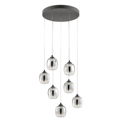 Redo Khadi, závěsné svítidlo z kouřového skla 7x LED 6W, 3000K, průměr 45cm, tříkrokové stmívání
