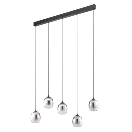 Redo Khadi, závěsné svítidlo z kouřového skla 5x LED 6W, 3000K, délka 65cm, tříkrokové stmívání