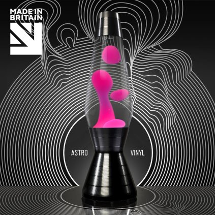 Mathmos Astro Vinyl, originální lávová lampa s čirou tekutinou a růžovou lávou, 43cm