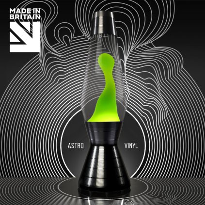Mathmos Astro Vinyl, originální lávová lampa s čirou tekutinou a zelenou lávou, 43cm
