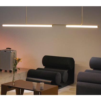Marset Ambrosia, závěsné lineární svítidlo LED 43,2W 2700K, zlatá, délka 315cm