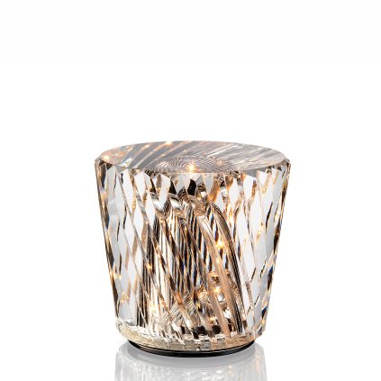 Ambientec Becrux, bateriová lampička z křišťálového skla, LED 2000K dotykové stmívání, Ø8,5x8,2cm, IP66