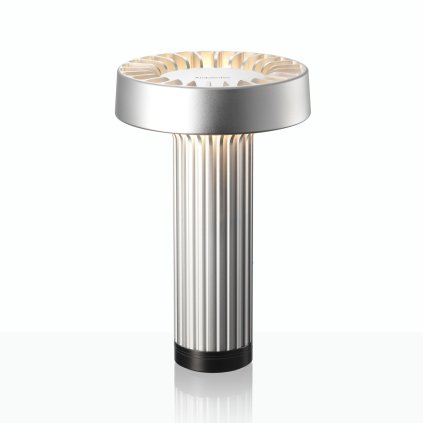 Ambientec Fotica Silver, přenosná lampička ze stříbrného hliníku, LED 1800-2500K dotykové stmívání, Ø13x20,5cm, IP66