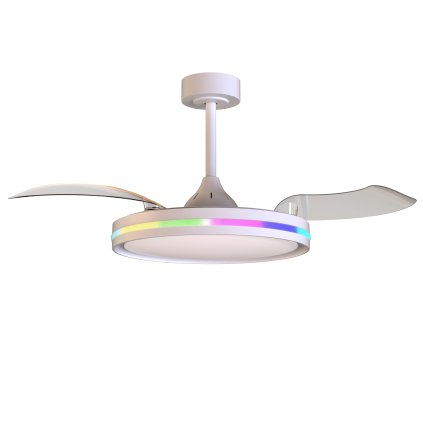 Mantra Ráfaga, rozvinovací ventilátor se svítidlem a dálk. ovladačem, LED 50W 3000-6500K+RGB, bílá, průměr 49/106cm