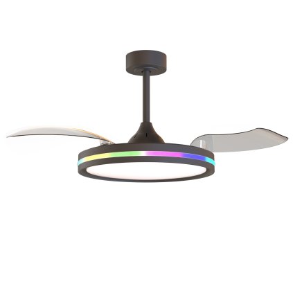 Mantra Ráfaga, rozvinovací ventilátor se svítidlem a dálk. ovladačem, LED 50W 3000-6500K+RGB, černá, průměr 49/106cm