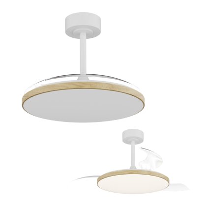 Mantra Slim, rozvinovací ventilátor se svítidlem a dálk. ovladačem, LED 50W 2700-5000K, bílá/dřevěná, průměr 49/106cm