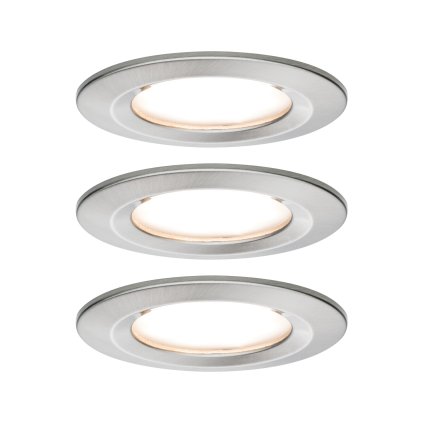 Paulmann LED Coin Nova round, set kulatých bodovek v úpravě broušená ocel, LED 3x6W 2700K tříkrokové stmívání, prům. 7,8cm