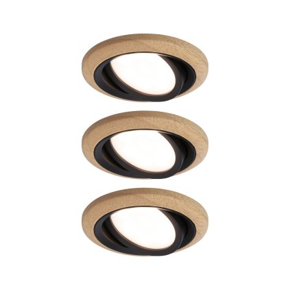 Paulmann Lanati Coin, set dřevěných bodovek s černou, 3x6W LED 2700K, prům. 8,4cm