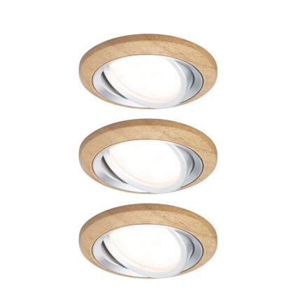 Paulmann Lanati Coin, set dřevěných bodovek s hliníkem, 3x6W LED 2700K, prům. 8,4cm