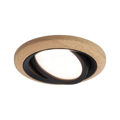 Paulmann Lanati Coin, dřevěná bodovka s černou, 1x6W LED 2700K, prům. 8,4cm