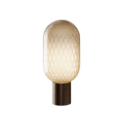 Il Fanale Bloom, stolní lampa z mosazi a kouřového bronzového skla, 1x15W LED E27, průměr 20,8cm