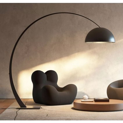 Zava 1962, oblouková stojací lampa s výškou 250cm, černá/stříbrná 1x150W E27