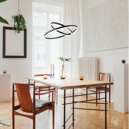 Fabas Giotto, dvojkruhové svítidlo pro zavěšení, 56W LED 3000K, černá, prům. 60cm