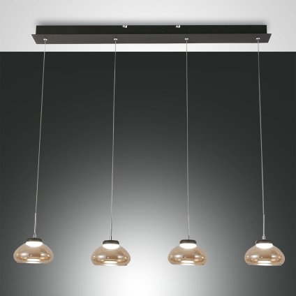 Fabas Arabella, závěsné svítidlo z ambrového skla na liště, 4x8W 3000K, délka 90cm
