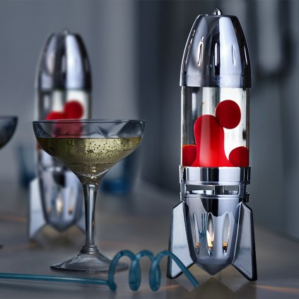 mathmos fireflow candle lava lamp silver clear red