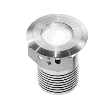 Fabas Willy COB, kulaté pojezdové svítidlo z nerezu, 3W LED, 5100K, prům. 8,8cm, IP67