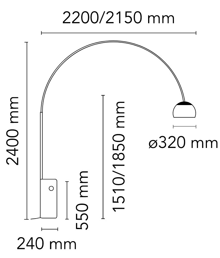 10965 3 flos arco designova stojaci lampa s vypinacem_rozmery