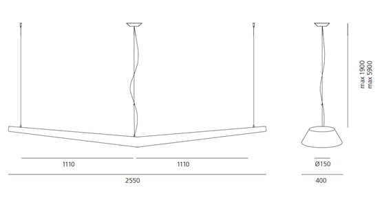 1110 artemide mouette symmetric 2500 zavesne designove svitidlo 105w led 3000k 255cm delka zavesu 190cm_rozmery