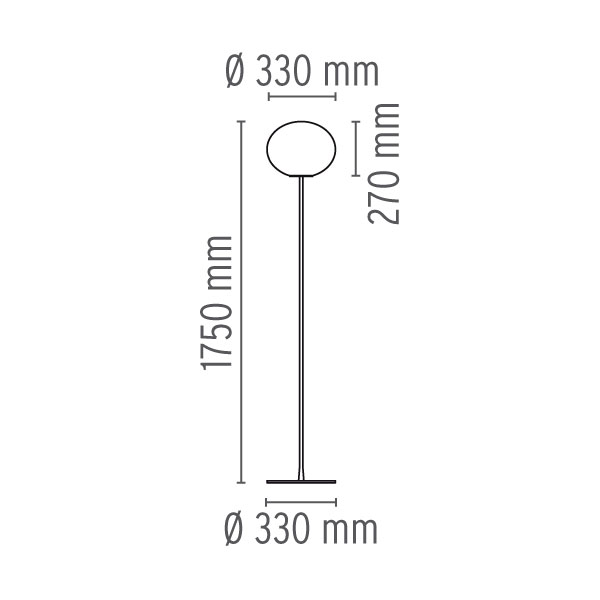 11157 7 flos glo ball f2 stojaci lampa z triplexoveho skla se stmivacem 1x150w e27 vyska 175cm_rozmery
