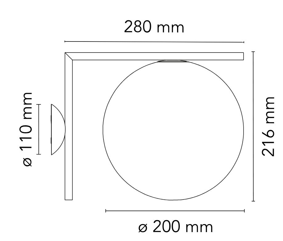 11226 7 flos ic lights ceiling wall 1 designove svitidlo 1x60w e14 chrom 28cm_rozmery