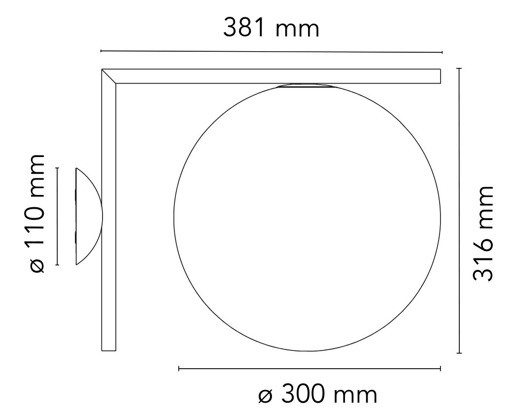 11232 6 flos ic lights ceiling wall 2 designove svitidlo 1x205w e27 cerna 38cm_rozmery