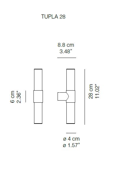 17748 9 karboxx tupla 28 koupelnove svitidlo z hliniku 2x4 3w led 2700k vyska 28cm ip44_rozmery