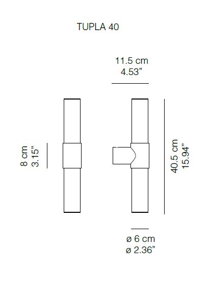 17751 9 karboxx tupla 40 koupelnove svitidlo z hliniku 2x8 7w led 2700k stmivatelne vyska 40cm ip44_rozmery