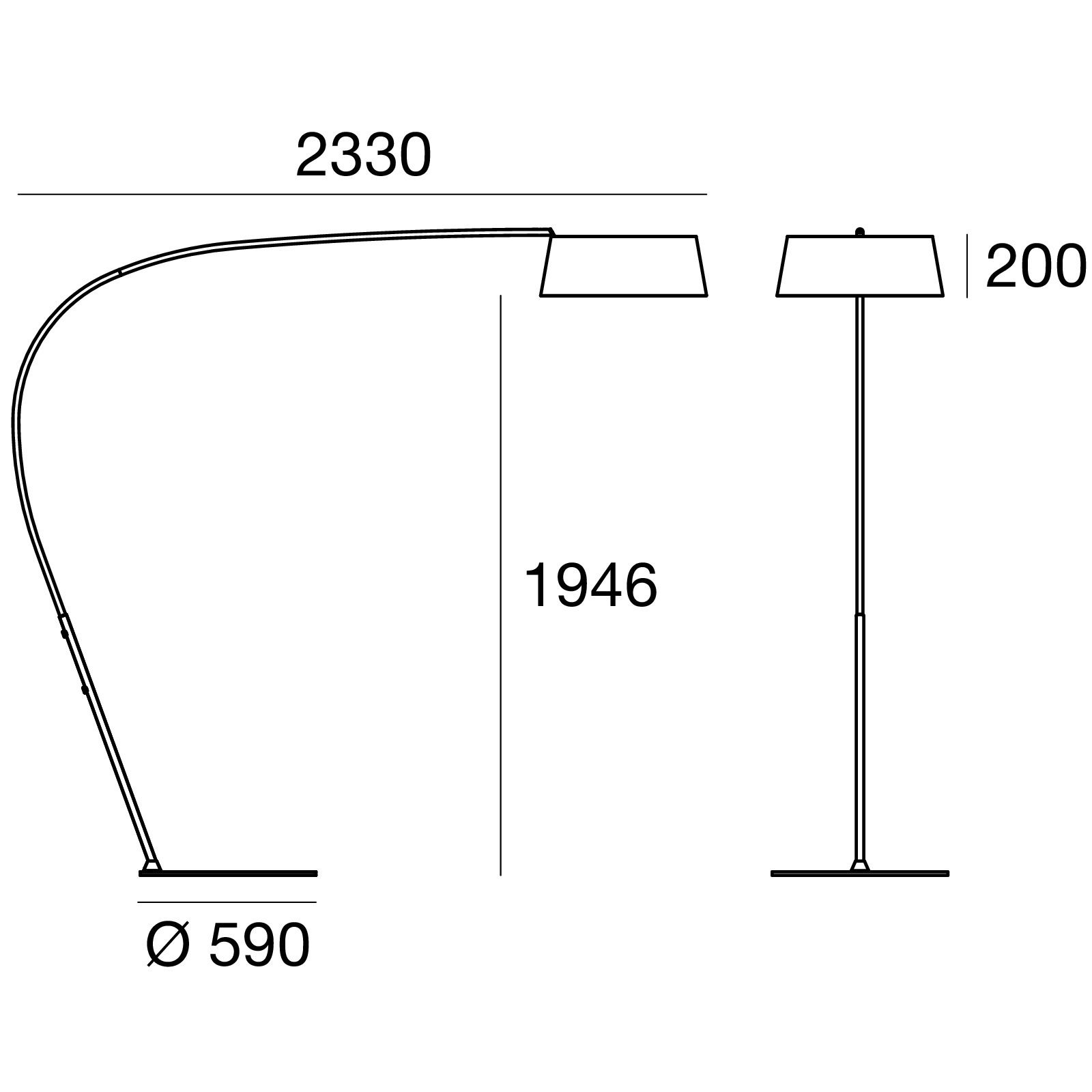 19911 5 Stilnovo oxygen fl1 zluta stojaci obloukova lampa se stmivacem 36w led 3000k vyska 194cm_rozmery