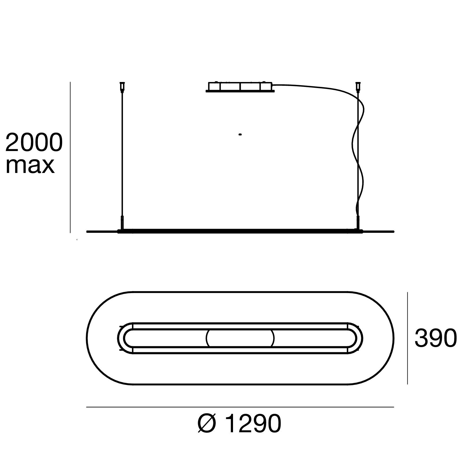 20313 9 Stilnovo 8490 opti line zavesne svitidlo 47w led 3000k stmivatelne phase cut bila delka 129cm_rozmery
