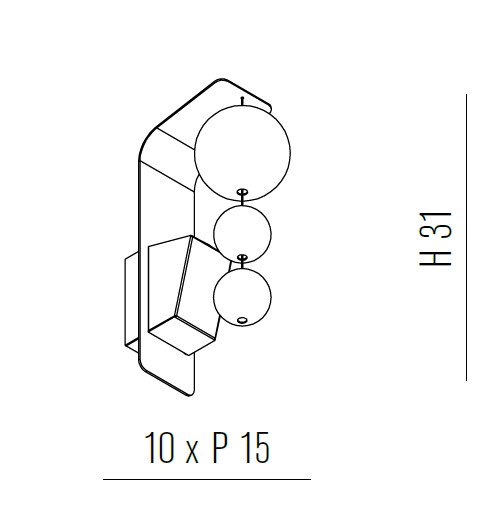 26007 5 metallux bolero luxusni nastenne svitidlo 3 kulicky cireho skla 1x10w gu10 vyska 57cm_rozmery