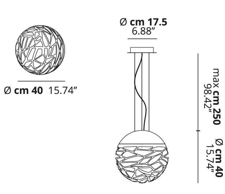 Lodes KellySphere40 Small Pendant rozmery