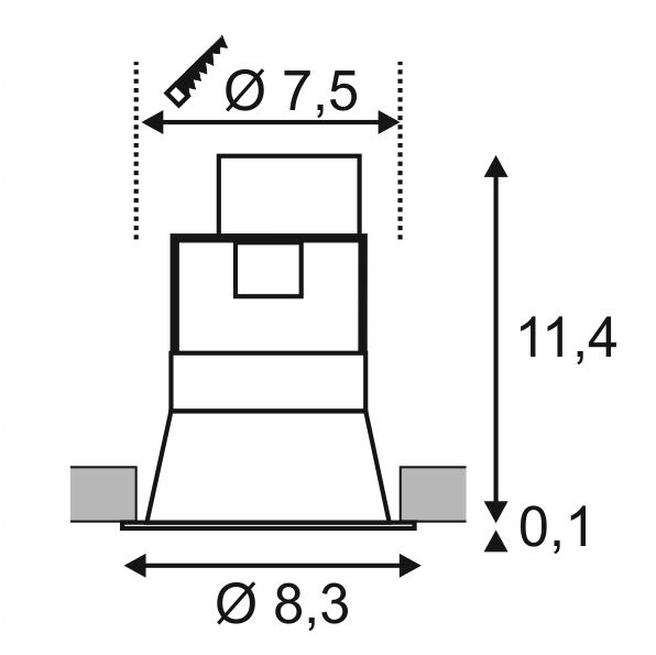 42387 8 slv horn gu10 zaputna bodovka do podhledu 1x50w 230v cerna prum 8 3cm_rozmery