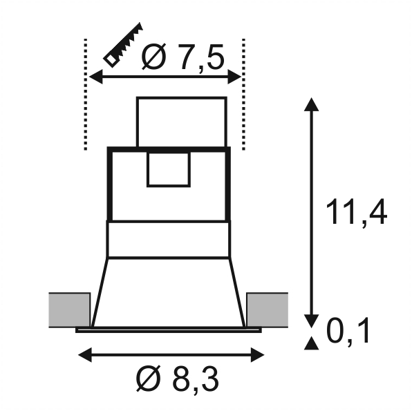42390 12 slv horn gu10 zaputna bodovka do podhledu 1x50w 230v bila prum 8 3cm_rozmery