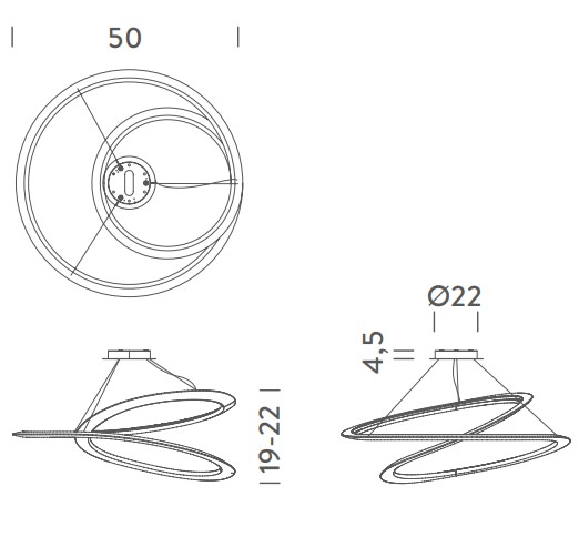 Nemo Kepler Petite, bílé svítidlo pro přímé osvětlení, 50W LED 2700K stmívatelné, prům. 50cm_rozmery