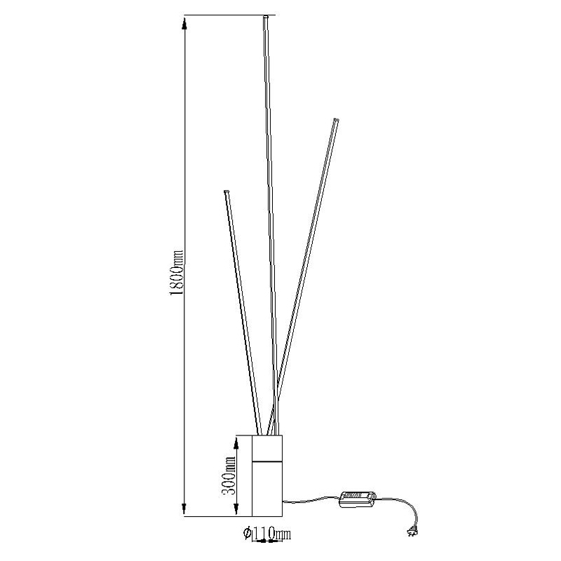 55152 9 mantra vertical stmivatelna cerna stojaci lampa se tremi prvky led 60w 3600lm 3000k vyska 180cm_rozmery