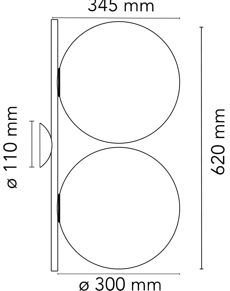 55908 5 flos ic lights c w2 double designove svitidlo 2x60w e27 cerna vyska 62cm_rozmery