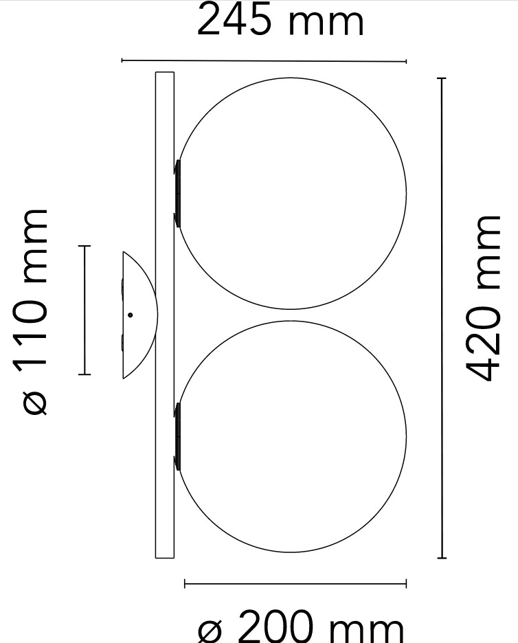 55920 5 flos ic lights c w1 double designove svitidlo 2x60w e14 cerna vyska 42cm_rozmery