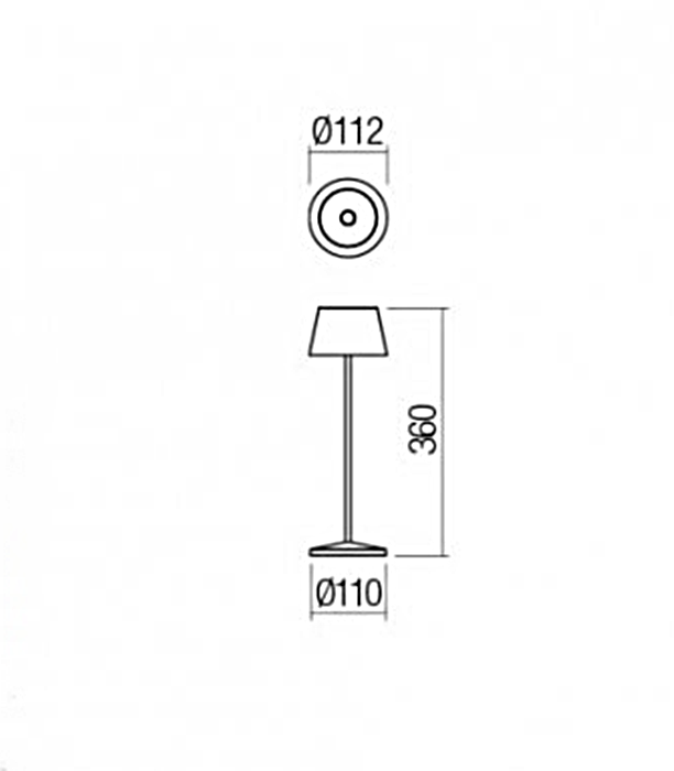 62307 redo la nuit moderni venkovni stolni lampa na baterii led 2 2w 2700 3000k stmivatelna usb sviti 9hod kulata cervena vyska 36cm ip65_rozmery