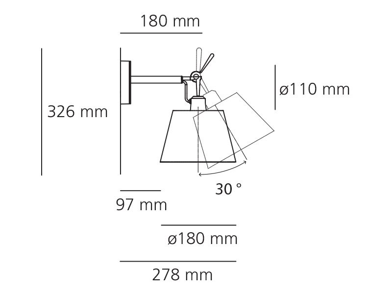 artemide tolomeo diffusore parete 18_rozmery