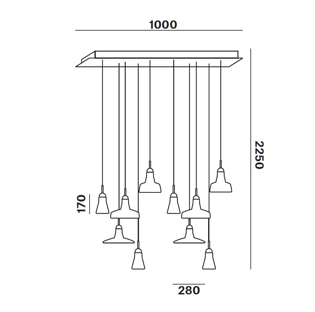 6879 3 brokis shadows set rectangular large zavesne svitidlo foukaneho matne cerne sklo cerny dub cerny kabel 10x5w led gu10 dim 100x36cm_rozmery