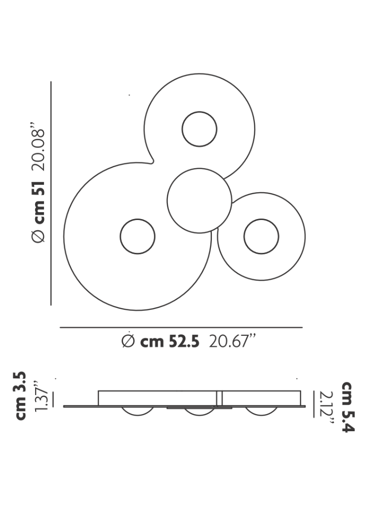 40539 1 studio italia design buggia triple stropni svitidlo 3x17w led 2700k bila delka 52 5cm_rozmery