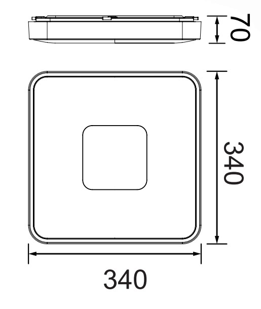 Mantra Coin Square, černé stropní svítidlo s dálkovým ovladačem LED 56W 2700K-5000K, 34x34cm_rozmery