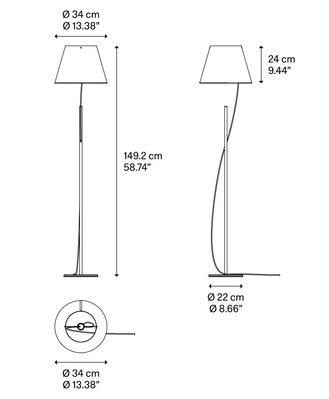 Lodes Hover,  bílá designová stojací lampa s dotykovým ovládáním, 6W LED 2700K, výška 149,2cm_rozmery