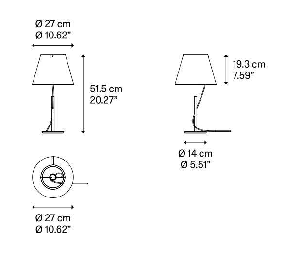 Lodes Hover,  bílá designová stolní lampa s dotykovým ovládáním, 6W LED 2700K, výška 51,5cm_rozmery