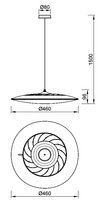 Mantra Slim, černé závěsné svítidlo LED 50W 4000K, průměr 46cm_rozmery